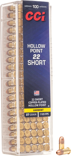 CCI .22 Short 28 High Velocity VNT Copper Plated Hollow Point CPHP 27 Grain