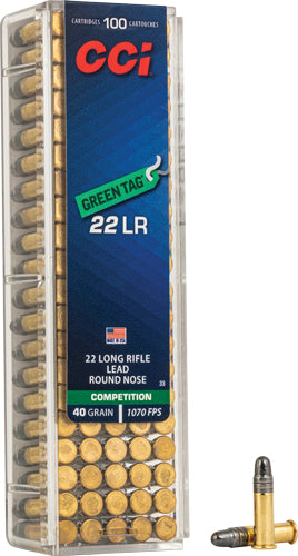 CCI .22 Long Rifle 33 Competition Green Tag Lead Round Nose LRN 40 Grain