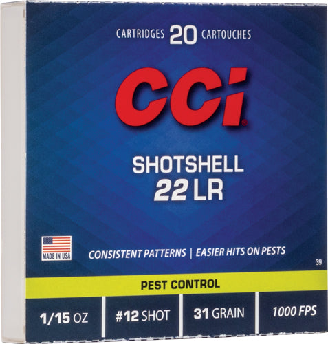 CCI .22 Long Rifle 39 #12 Shot Shotshell 31 Grain