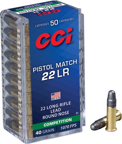 CCI .22 Long Rifle 51 Pistol Match Lead Round Nose LRN 40 Grain