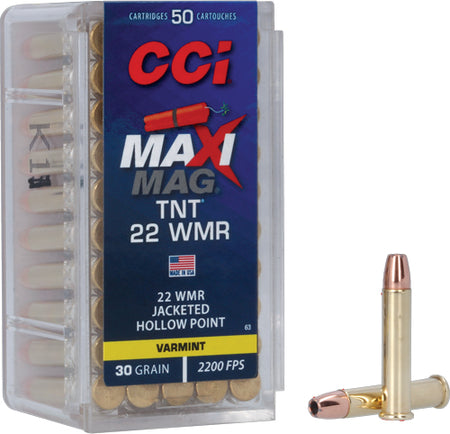 CCI .22 WMR 63 Maxi-Mag TNT Jacketed Hollow Point 30 Grain