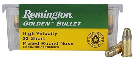 Remington .22 Short 21001 Golden Bullet Plated Lead Round Nose 29 Grain