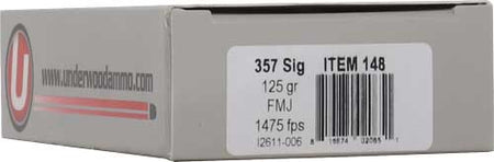 Underwood Ammo .357 Sig 148 Flat Nose Full Metal Jacket FMJ 125 Grain