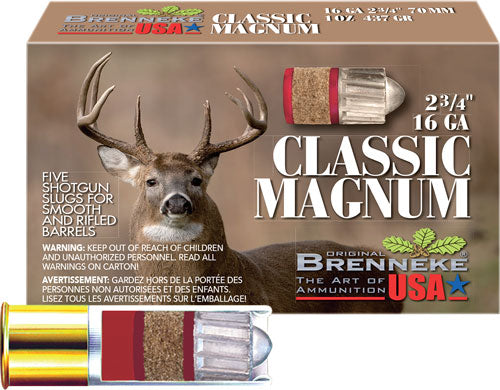 Brenneke 16 Gauge SL-162CLM Classic Magnum Hunting 2.75" 1oz Slug