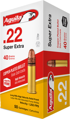 Aguila .22 Long Rifle Rimefire Ammo Super Extra Hi-Velocity Copper Plated Solid Point JHP 40 grain 