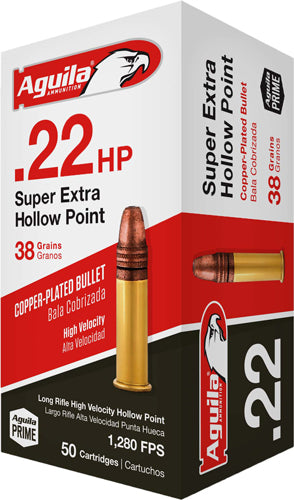Aguila .22 Long Rifle Rimefire Ammo Super Extra Copper Plated Hollow Point JHP 38 grain 