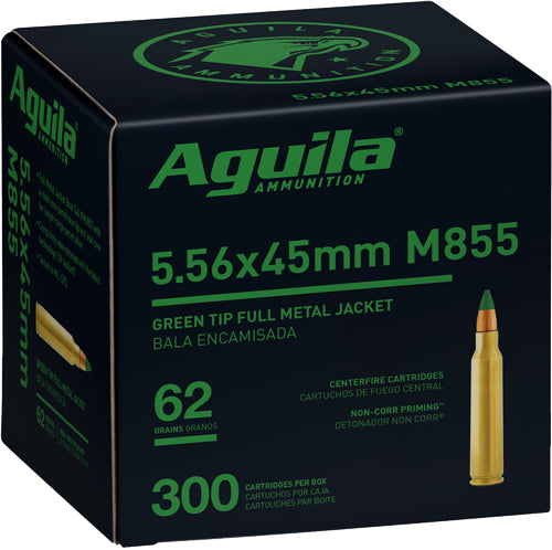 Aguila 5.56x45mm NATO 1E556125 Green Tip M855 Full Metal Jacket Boat Tail FMJBT 62 Grain