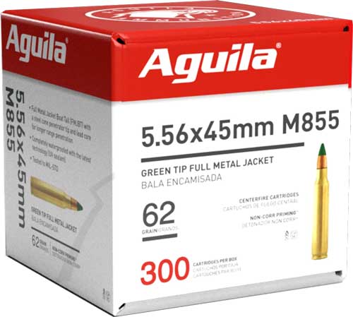 Aguila 5.56x45mm NATO 1E556125 Green Tip M855 Full Metal Jacket Boat Tail FMJBT 62 Grain