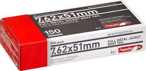 Aguila .308 Win / 7.62x51mm 1E762110 Target & Range Full Metal Jacket Boat Tail FMJBT 150 Grain