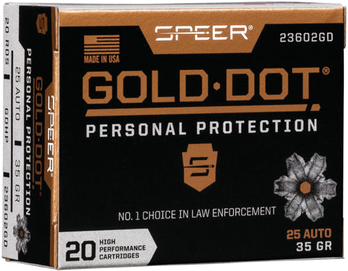 Speer .25 ACP 23602GD Gold Dot Personal Protection Hollow Point HP 35 Grain