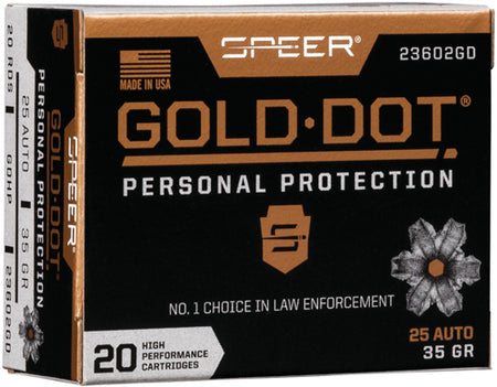 Speer .25 ACP 23602GD Gold Dot Personal Protection Hollow Point HP 35 Grain