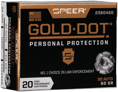Speer .32 ACP 23604GD Gold Dot Personal Protection Hollow Point HP 60 Grain