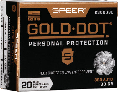 Speer .380 ACP/Auto 23606GD Gold Dot Personal Protection Hollow Point HP 90 Grain