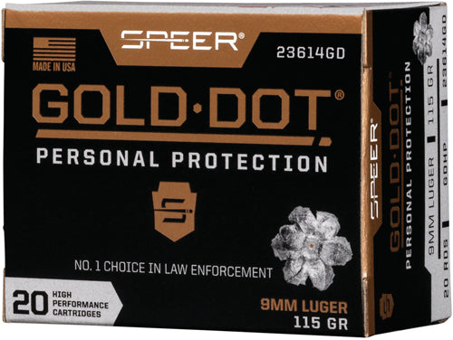 Speer 9mm Luger/Parabellum 23614GD Gold Dot Personal Protection Hollow Point HP 115 Grain