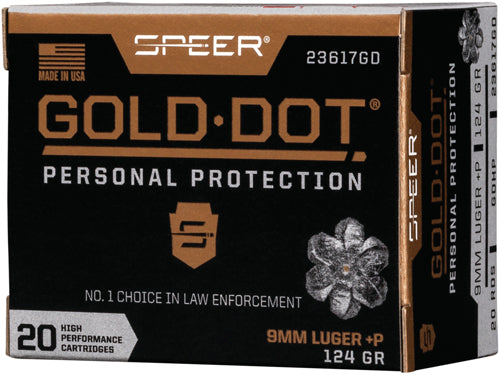 Speer 9mm Luger/Parabellum 23617GD Gold Dot +P Personal Protection Hollow Point HP 124 Grain