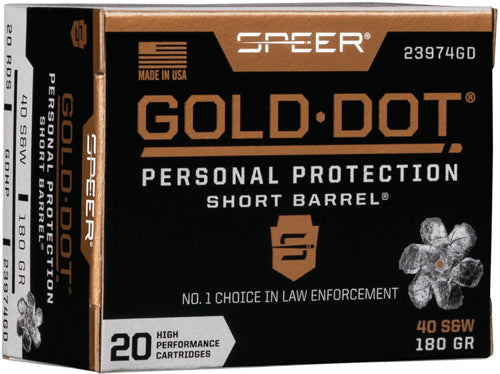 Speer .40 S&W 23974GD Gold Dot Personal Protection Short Barrel Hollow Point HP 180 Grain