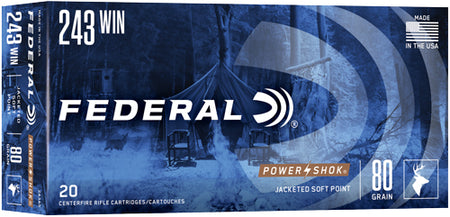 Federal .243 Winchester 243AS PowerShok Jacketed Soft Point JSP 80 Grain