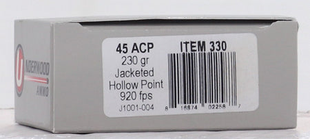 Underwood Ammo .45 ACP/Auto 330 Sporting Jacketed Hollow Point JHP 230 Grain