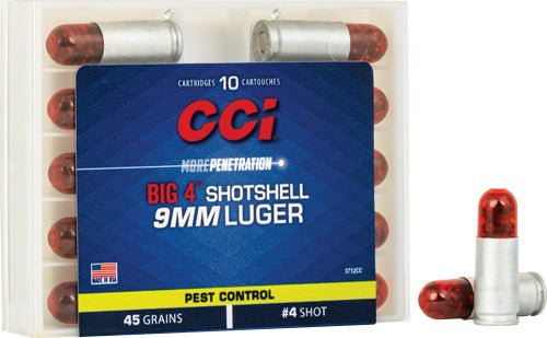 CCI 9mm Luger/Parabellum 3712CC Big 4 #4 Shot Size Shotshell 45 Grain