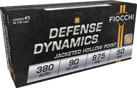 Fiocchi .380 ACP/Auto 380APHP Defense Dynamics Jacketed Hollow Point JHP 90 Grain