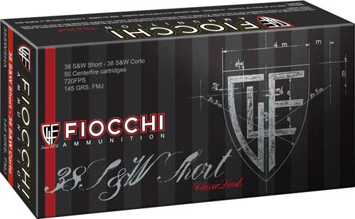 Fiocchi .38 S&W Short 38SWSHA Heritage Full Metal Jacket FMJ 145 Grain