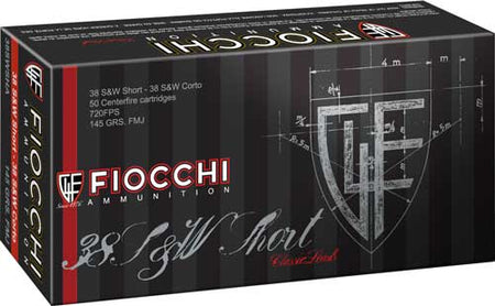 Fiocchi .38 S&W Short 38SWSHA Heritage Full Metal Jacket FMJ 145 Grain