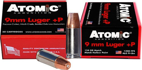 Atomic 9mm Luger/Parabellum 454 Precision Craft Bonded Match Hollow Point 124 Grain