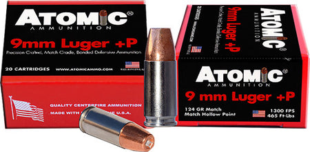 Atomic 9mm Luger/Parabellum 454 Precision Craft Bonded Match Hollow Point 124 Grain