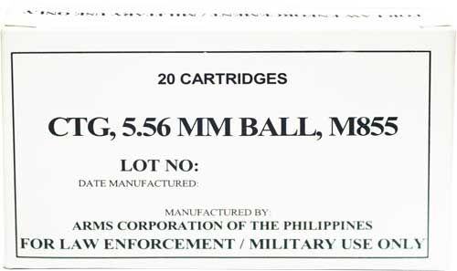 Armscor 5.56x45mm NATO Rifle Ammo M855 Full Metal Jacket FMJ 62 grain 