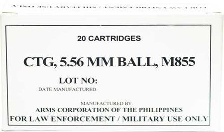 Armscor 5.56x45mm NATO Rifle Ammo M855 Full Metal Jacket FMJ 62 grain 