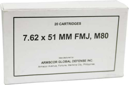 Armscor .308 Win / 7.62x51mm 50319 M80 Full Metal Jacket FMJ 147 Grain