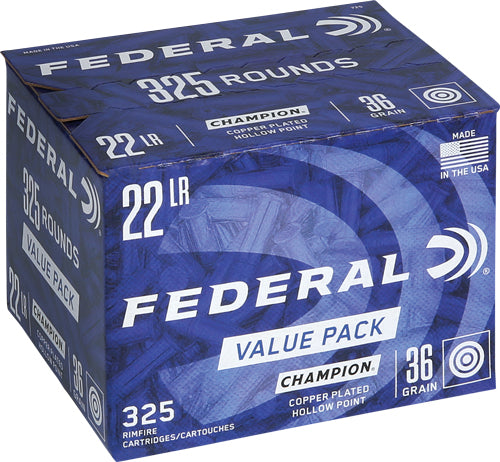 Federal .22 Long Rifle Rimefire Ammo Champion Training Value Pack Copper Plated Hollow Point JHP 36 grain 