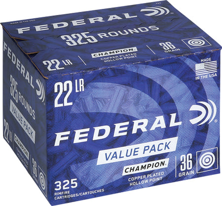 Federal .22 Long Rifle Rimefire Ammo Champion Training Value Pack Copper Plated Hollow Point JHP 36 grain 