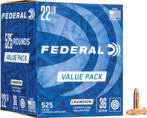 Federal .22 Long Rifle Rimefire Ammo Champion Training Value Pack Copper Plated Hollow Point JHP 36 grain 