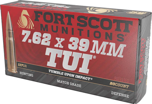 Fort Scott Munitions 7.62x39mm 7.62X39117SCV Tumble Upon Impact (TUI) Solid Copper Spun CS 117 Grain