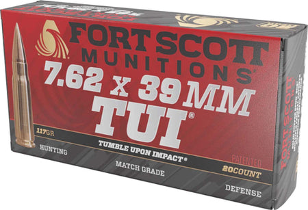 Fort Scott Munitions 7.62x39mm 7.62X39117SCV Tumble Upon Impact (TUI) Solid Copper Spun CS 117 Grain