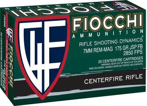 Fiocchi 7mm Remington Mag 7RMB Field Dynamics Jacketed Soft Point JSP 175 Grain