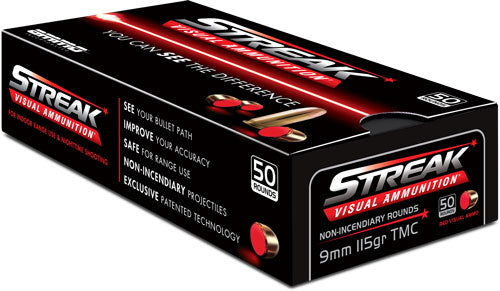 Streak 9mm Luger/Parabellum STRK9115TMC50 Streak Visual (RED) Tracer Total Metal Case TMC 115 Grain
