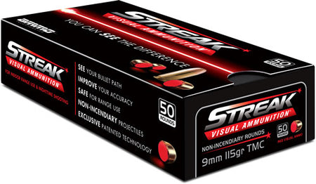 Streak 9mm Luger/Parabellum STRK9115TMC50 Streak Visual (RED) Tracer Total Metal Case TMC 115 Grain