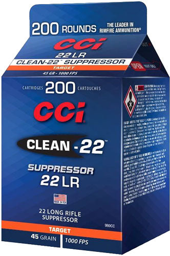 CCI .22 Long Rifle 980CC Clean-22 Suppressor Lead Round Nose LRN 45 Grain