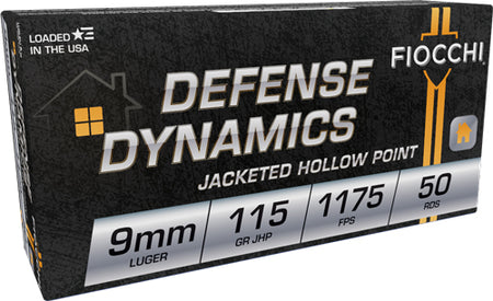 Fiocchi 9mm Luger/Parabellum 9APHP Defense Dynamics Jacketed Hollow Point JHP 115 Grain