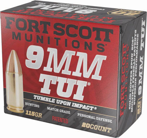 Fort Scott Munitions 9mm Luger/Parabellum 9MM115SCV Tumble Upon Impact (TUI) Solid Copper Spun CS 115 Grain