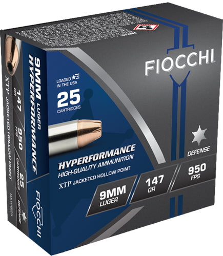 Fiocchi 9mm Luger/Parabellum 9XTPB25 Hyperformance Defense XTP Jacketed Hollow Point JHP 147 Grain
