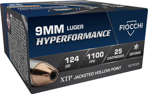 Fiocchi 9mm Luger/Parabellum 9XTPC25 Hyperformance Hornady XTP Hollow Point HP 124 Grain