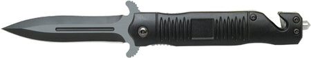 ABKT Stiletto Assisted Opener 3.5" Blade with Strap Cutter & Glass Breaker Black