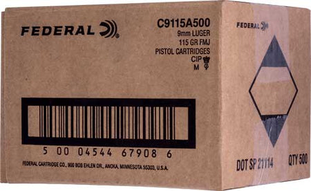Federal 9mm Luger/Parabellum C9115A500 Champion Full Metal Jacket FMJ 115 Grain