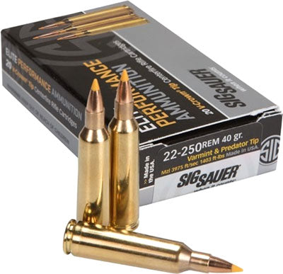 Sig Sauer .22-250 Remington E225V120 Elite Hunting Varmint & Predator Extreme Expansion Tip 40 Grain