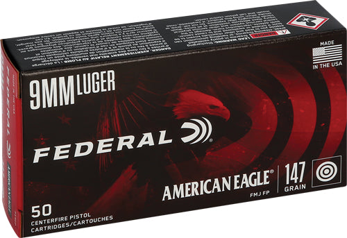 American Eagle 9mm Luger/Parabellum AE9FP Subsonic Full Metal Jacket Flat Point 147 Grain