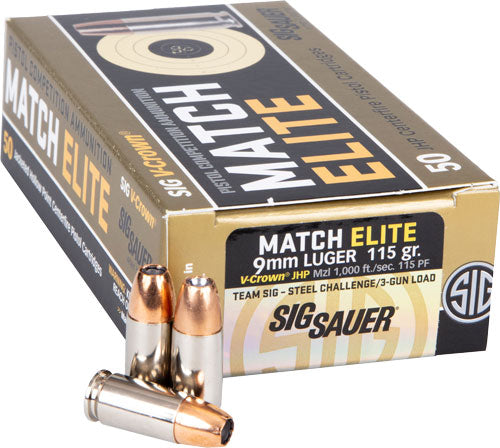 Sig Sauer 9mm Luger/Parabellum E9MMA1COMP50 Match Elite Competition V Crown Jacketed Hollow Point HP 115 Grain