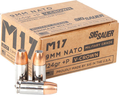 Sig Sauer 9mm Luger/Parabellum E9MMA2PM1720 Military Grade M17 V Crown Jacketed Hollow Point HP 124 Grain